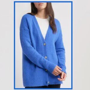 Caslon NWT Alpaca Blend V Neck Button Front Cardigan Size 1X Blue Minimalist